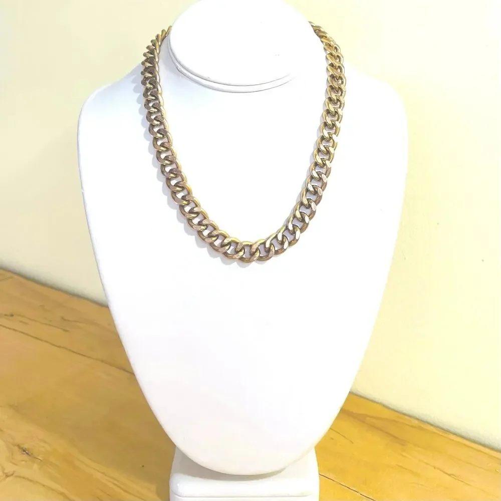 Vtg Solid Curb Cuban Link Chain Necklace Extender Retro